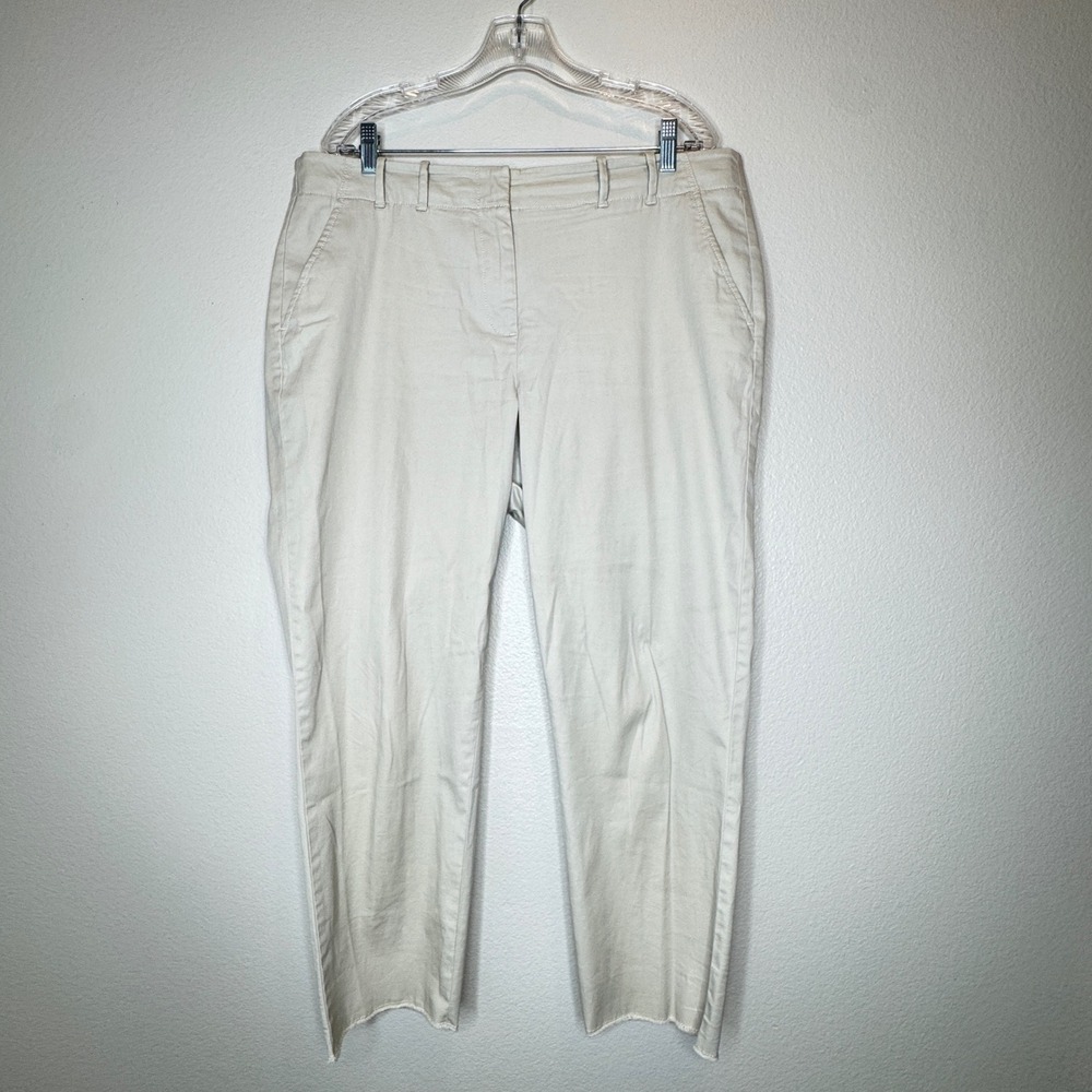TALBOTS Womens Cropped Chino Pants 14 Stone Tan Unhemmed Pockets Classic‎ Preppy